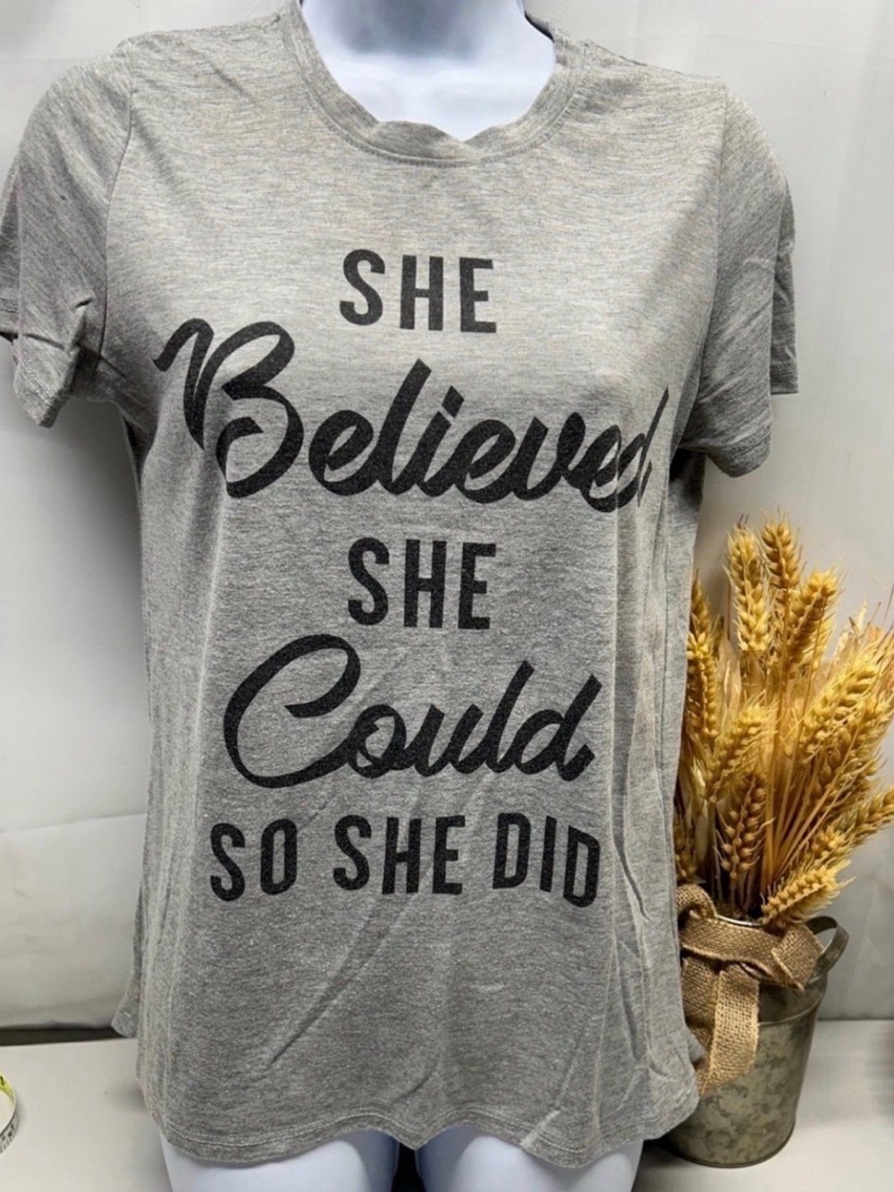 Zoe + Liv Gray 'She Believed She Could' Short Sleeve Tee